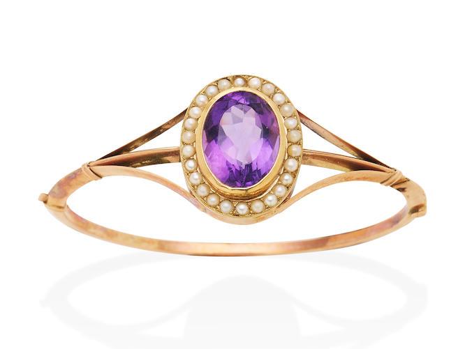 AMETHYST AND SEED PEARL HINGED BANGLE