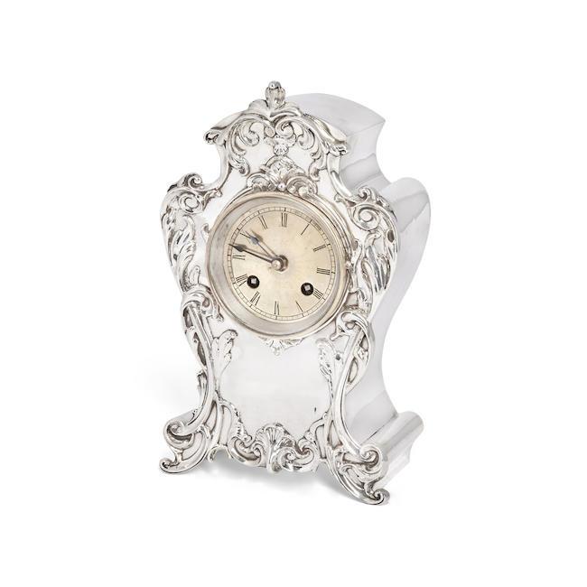 An Edwardian silver cased mantel clock William Comyns, London 1902