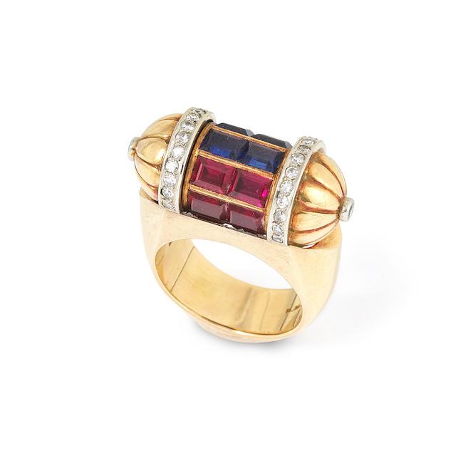 BAGUE SAPHIRS, RUBIS ET DIAMANTS