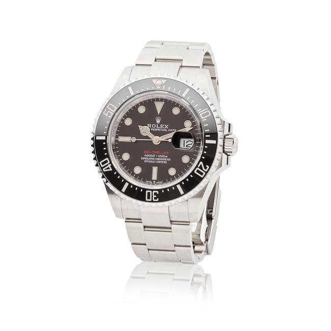 Rolex. An important stainless steel automatic calendar bracelet watch Rolex. Importante montre bracelet en acier avec date mouvement automatique Sea-Dweller Red, Ref: 126600, Purchased 6th May 2021