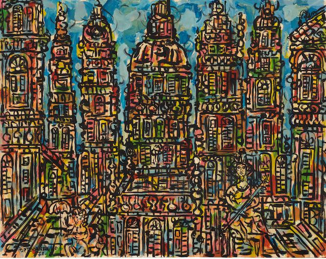 RENÉ PORTOCARRERO (1912-1985) Ciudad 21 15/16 x 27 15/16 in (55.7 x 70.9 cm) (Painted in 1971)